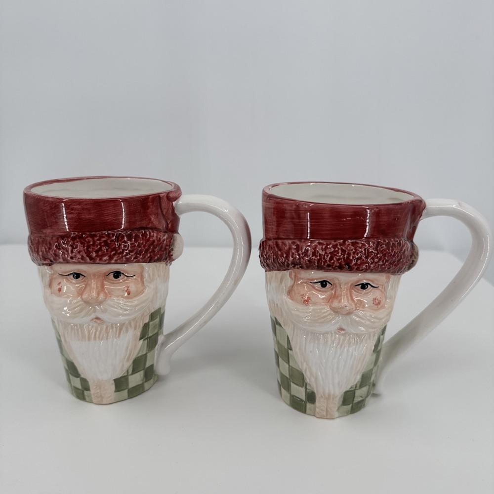 Nantucket Home Pottery Christmas Santa Mugs Set‎ of 2 Christmas Holiday Coffee